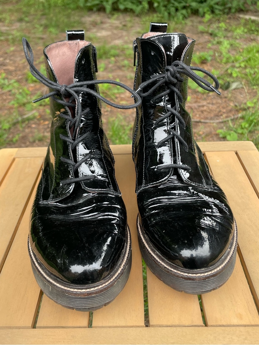 Wonders Black Patent Lace-Up Ankle Boots for Women
